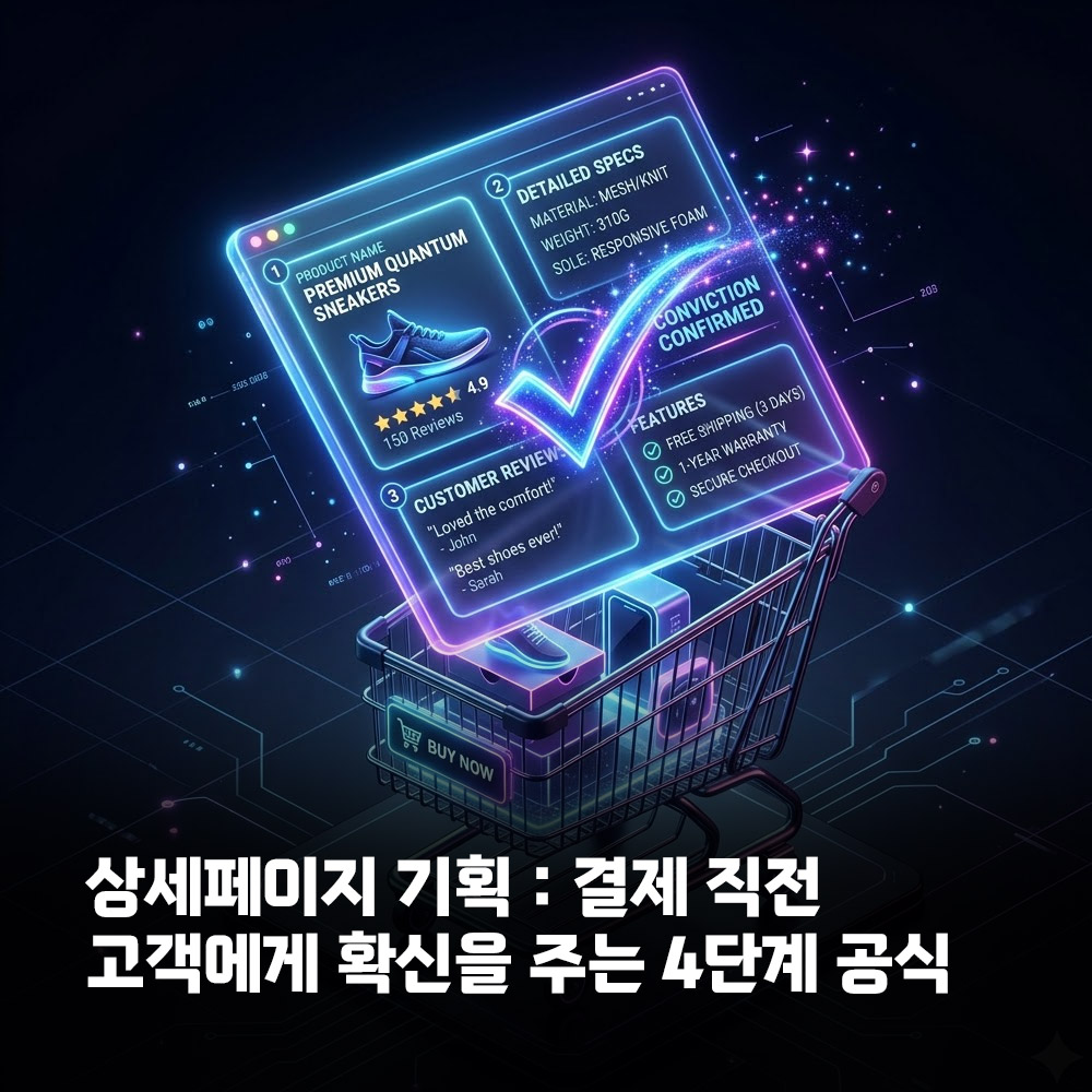 구매 전환율을 높이는 4단계 상세페이지 기획 어두운 배경 마법사톤 3D 썸네일