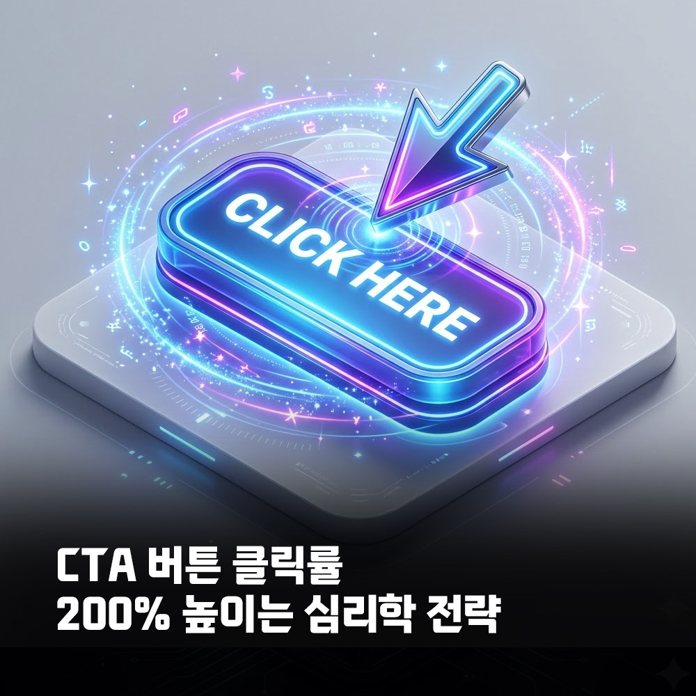 마우스 커서가 클릭하기 직전의 화려한 CTA 버튼 회색톤 마법사톤 3D 썸네일