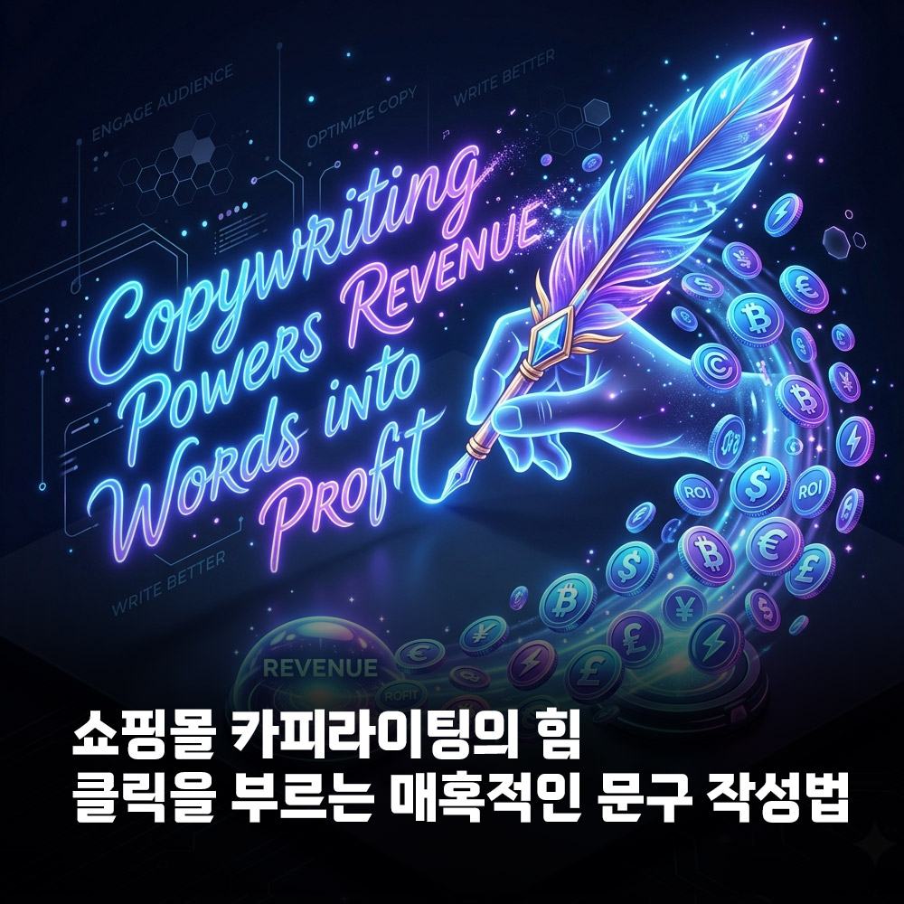 한 줄의 문구가 매출로 바뀌는 쇼핑몰 카피라이팅 어두운 배경 마법사톤 3D 썸네일