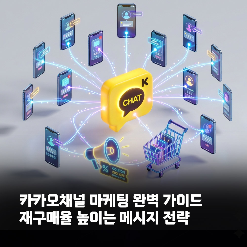 카카오톡 채널에서 메시지가 고객에게 전달되는 회색 배경 3D 썸네일
